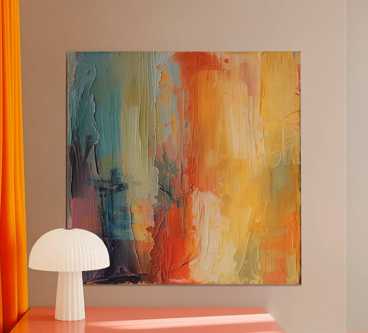Pittura astratta con pennellate verticali a texture poster con telaio in alluminio da DesignDoodle