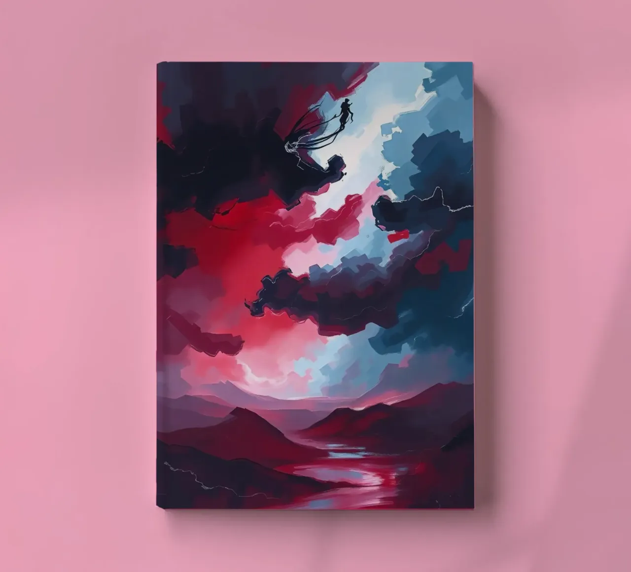 Abstract Red Landscape with Figures in Cloudy Sky notebook by DesignDoodle
