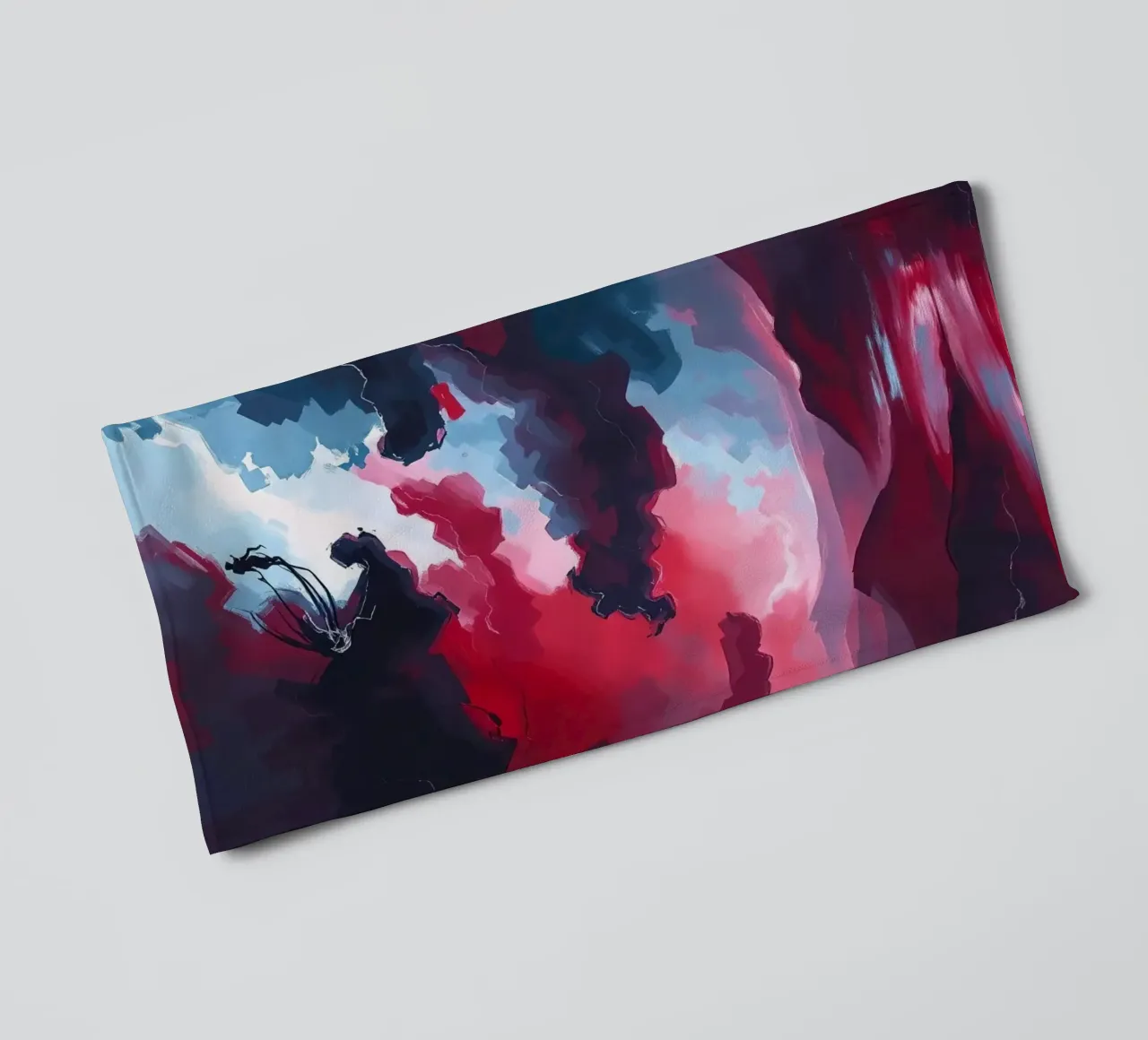 Abstract Red Landscape with Figures in Cloudy Sky towel by DesignDoodle