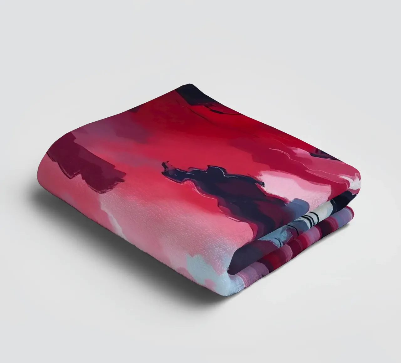 Abstract Red Landscape with Figures in Cloudy Sky towel by DesignDoodle