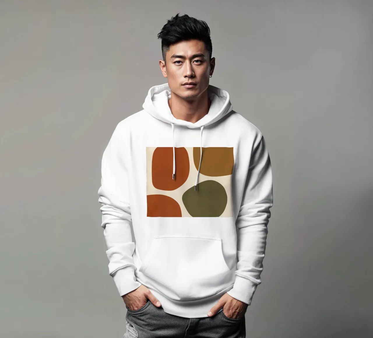 Forme astratte in marrone, arancione e verde felpa con cappuccio da DesignDoodle