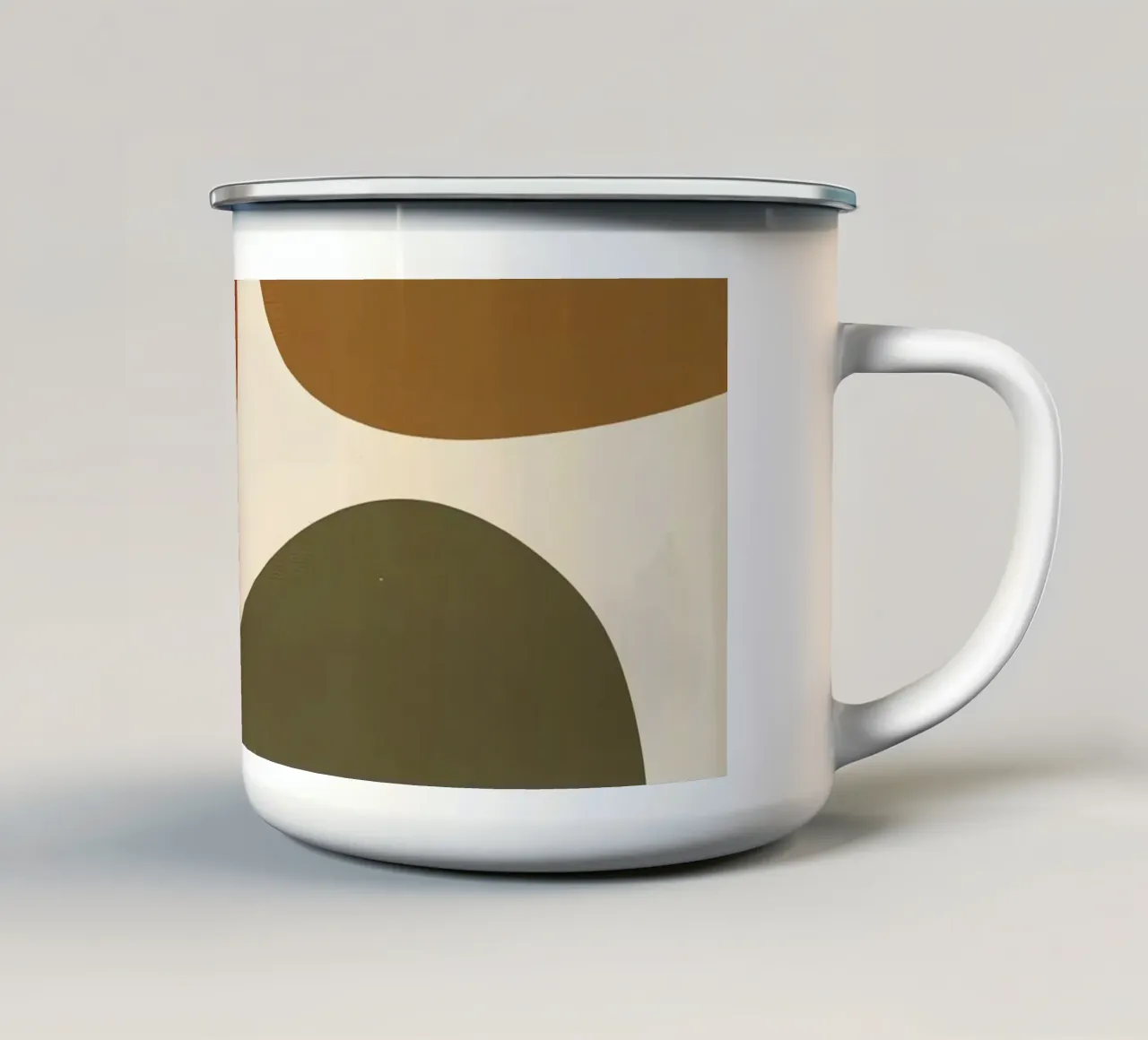 Forme astratte in marrone, arancione e verde tazza in smalto da DesignDoodle