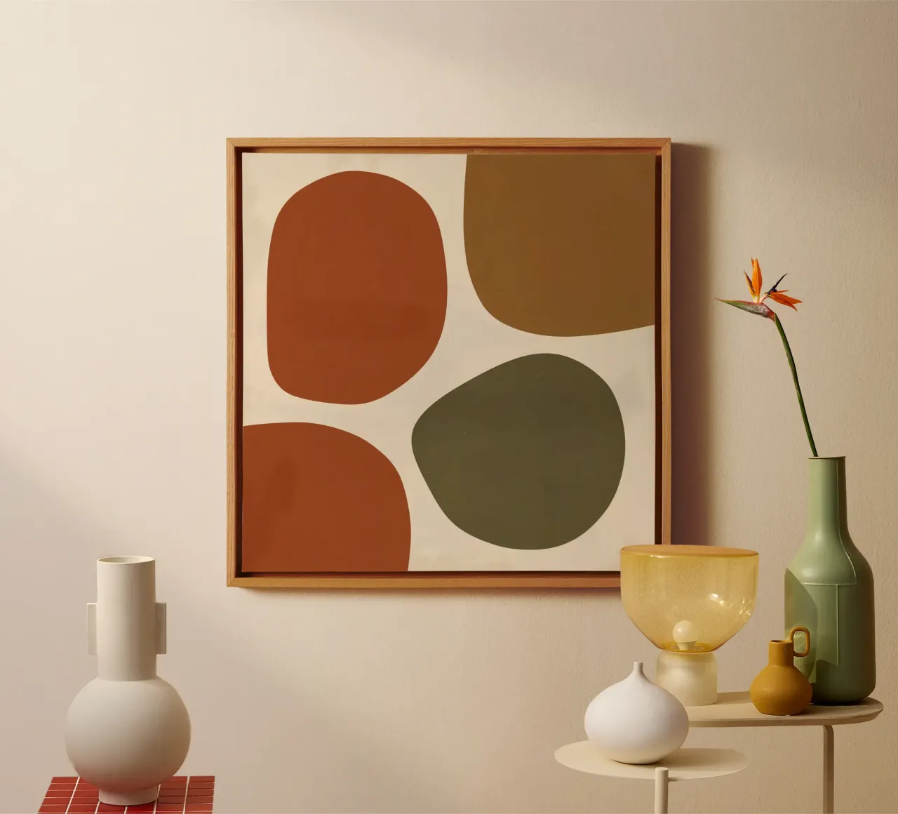 Forme astratte in marrone, arancione e verde tela con Cornice a cassetta da DesignDoodle