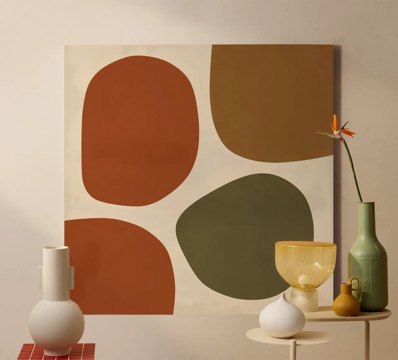 Forme astratte in marrone, arancione e verde tela con Cornice a cassetta da DesignDoodle