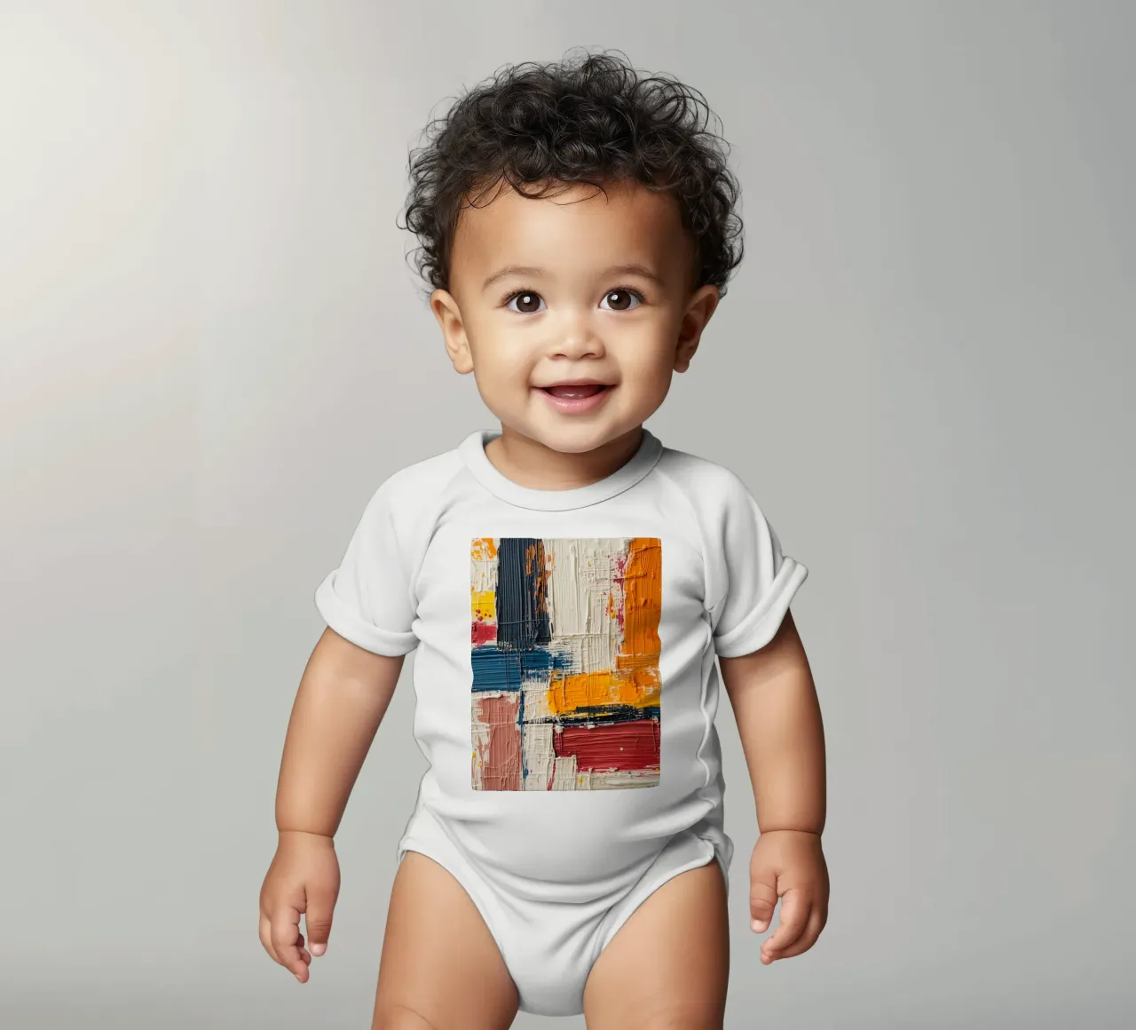 Abstract Square Painting with Textured Color Blocks short-sleeve baby romper by DesignDoodle