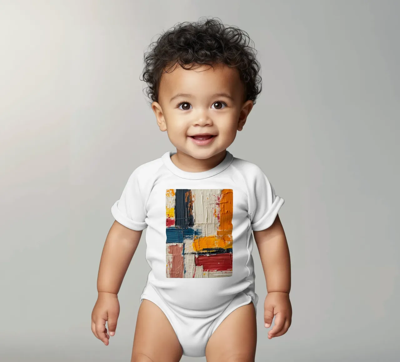 Abstract Square Painting with Textured Color Blocks short-sleeve baby romper by DesignDoodle