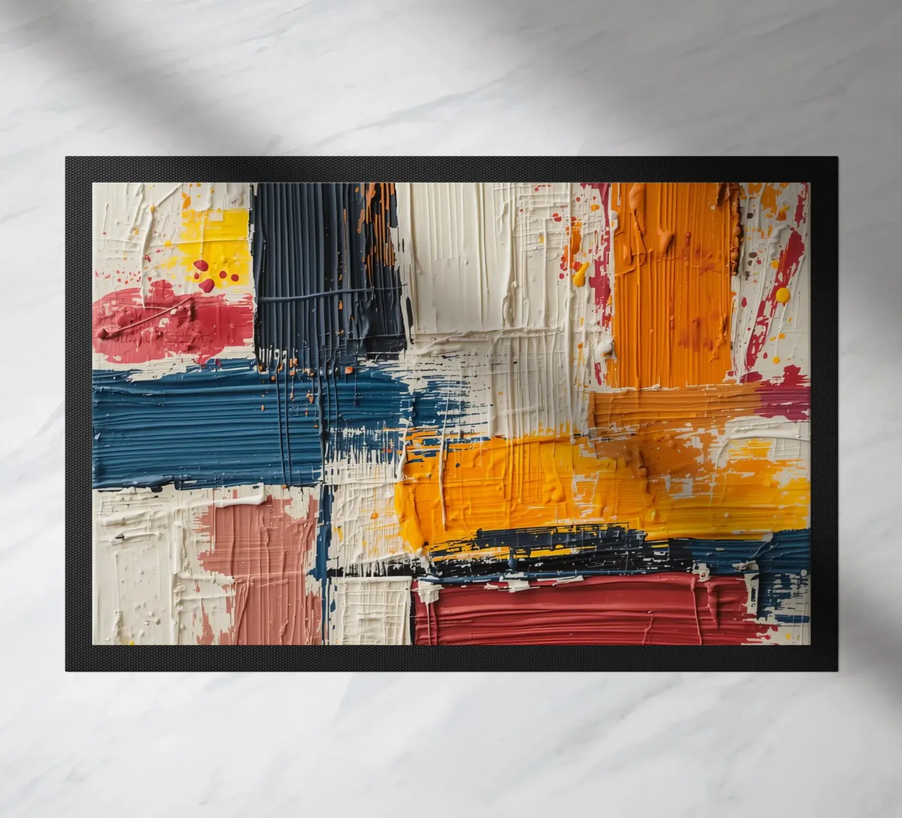 Abstract Square Painting with Textured Color Blocks doormat by DesignDoodle