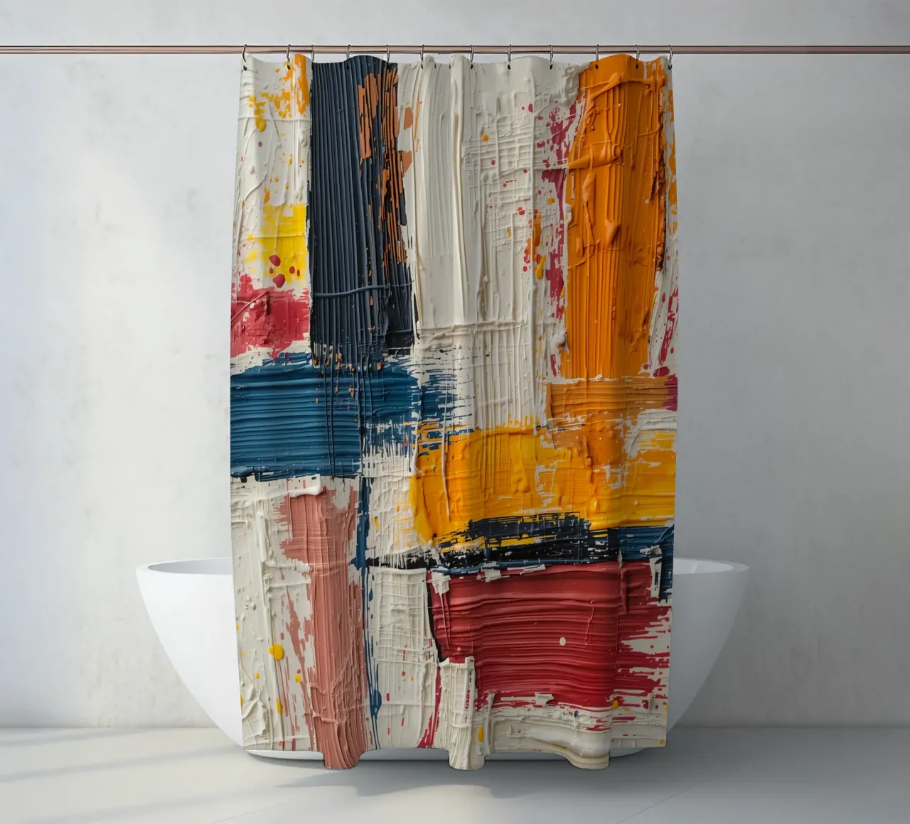 Abstract Square Painting with Textured Color Blocks shower curtain by DesignDoodle