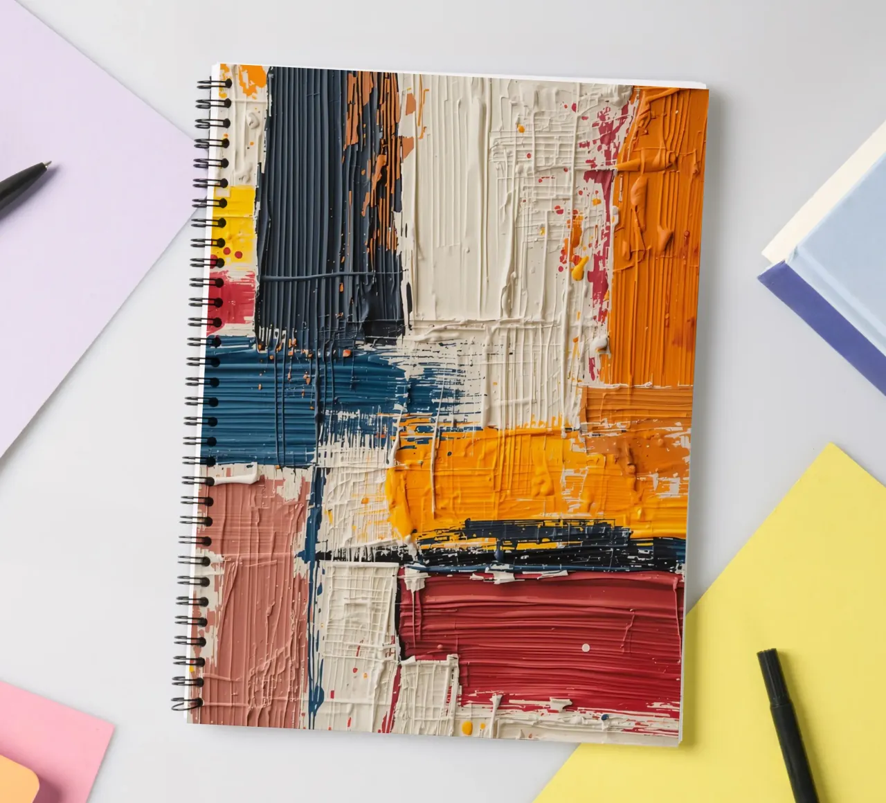 Abstract Square Painting with Textured Color Blocks spiral notebook by DesignDoodle