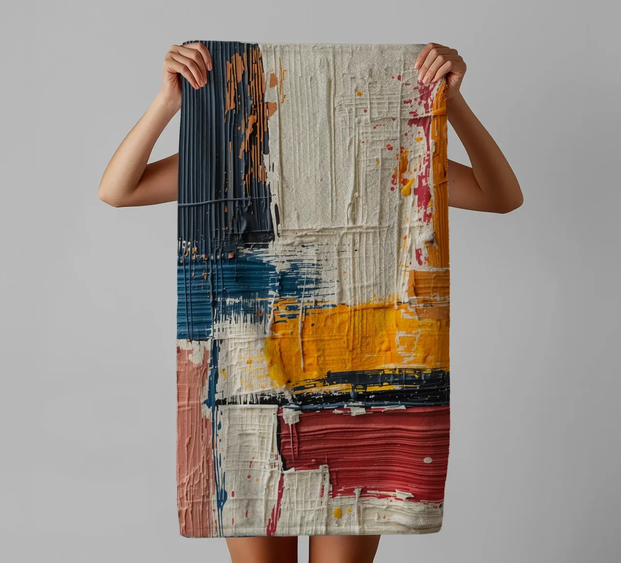 Abstract Square Painting with Textured Color Blocks towel by DesignDoodle