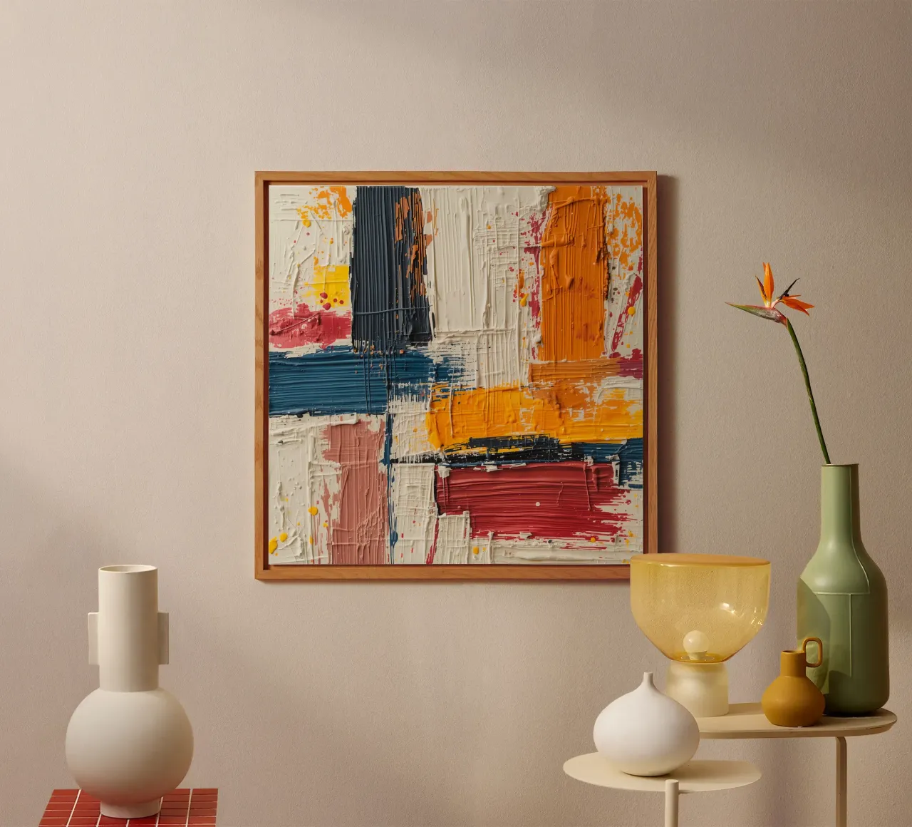 Abstract Square Painting with Textured Color Blocks alu-dibond by DesignDoodle