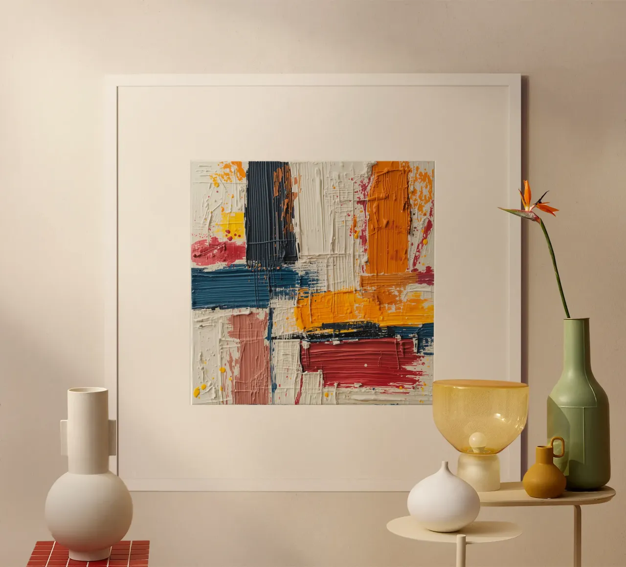 Pittura quadrata astratta con blocchi di colore strutturati poster con telaio in alluminio da DesignDoodle