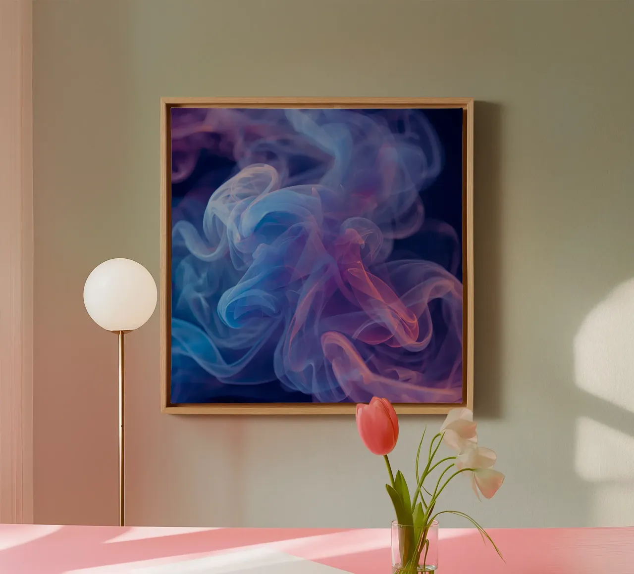 Abstract Swirling Colored Smoke on Dark Background canvas with Floater frame by DesignDoodle