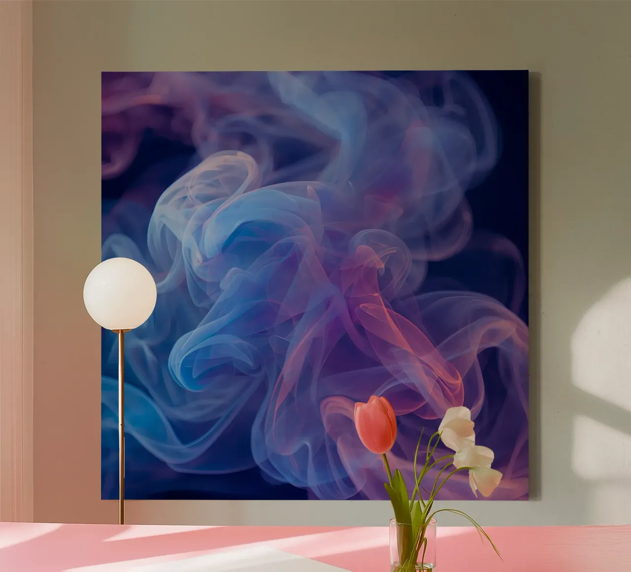 Abstract Swirling Colored Smoke on Dark Background canvas with Floater frame by DesignDoodle