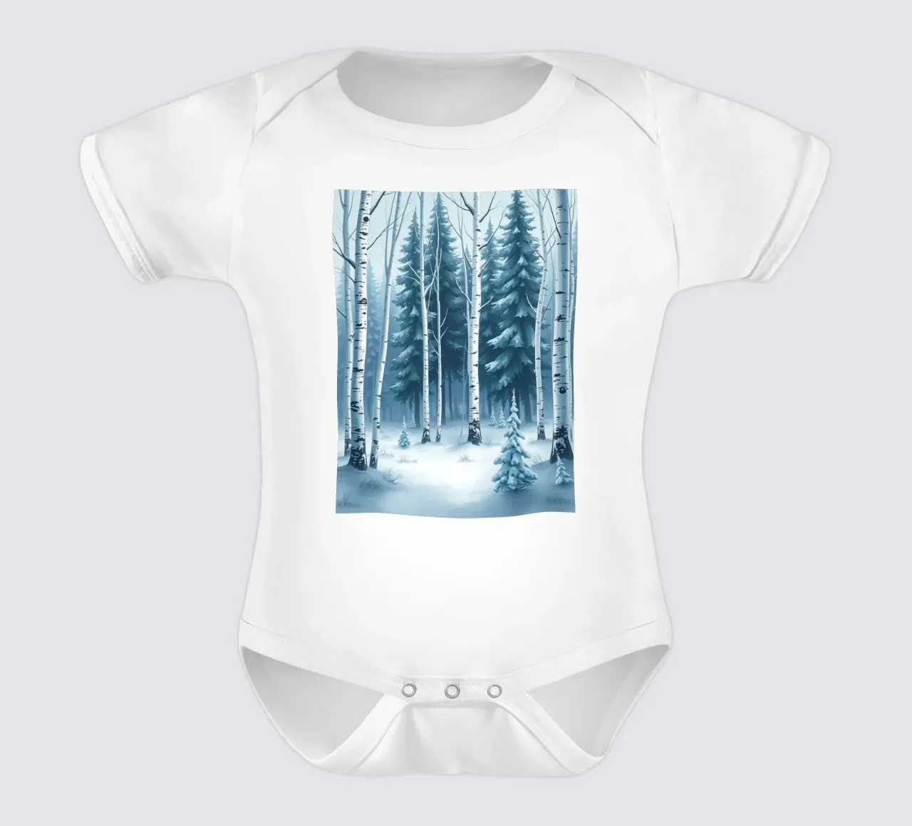 Un sereno paese delle meraviglie invernale: Una foresta innevata di querce e di querce body neonato maniche corte da Artistic-shop