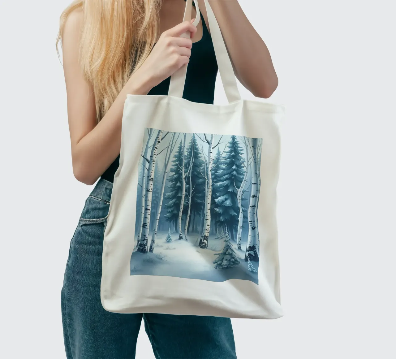 Un sereno paese delle meraviglie invernale: Una foresta innevata di querce e di querce borsa in juta da Artistic-shop