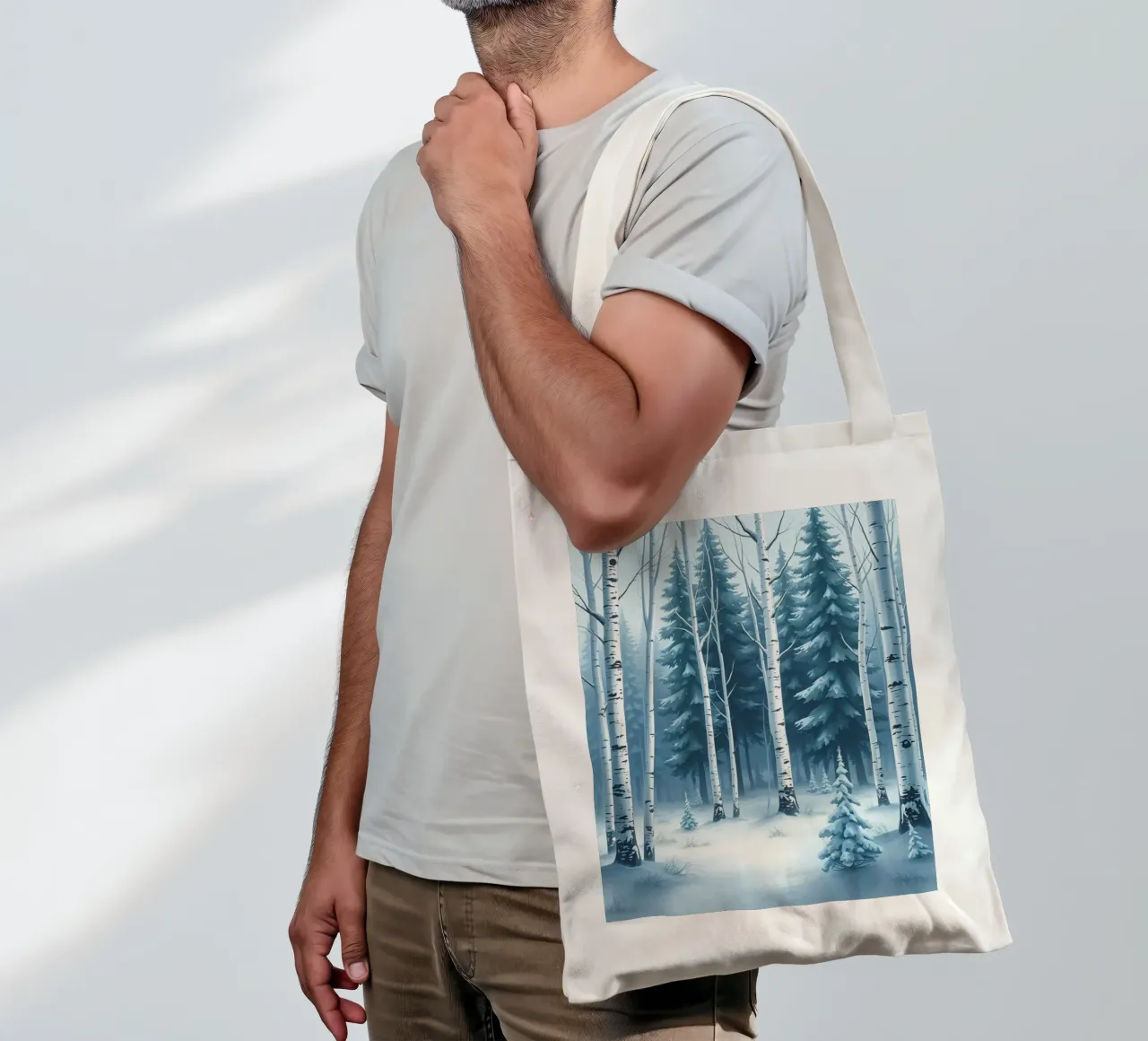 Un sereno paese delle meraviglie invernale: Una foresta innevata di querce e di querce borsa in juta da Artistic-shop