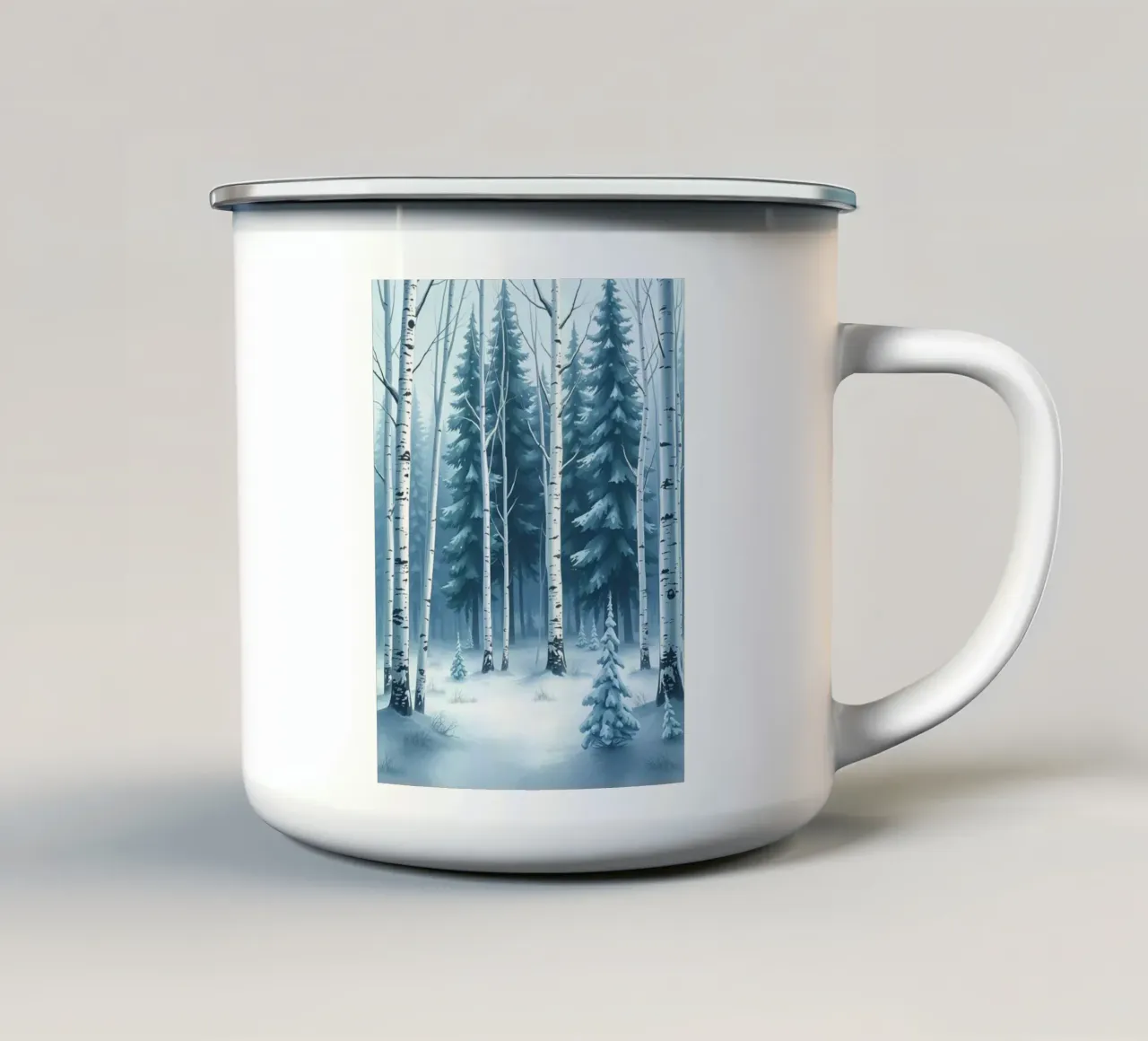 Un sereno paese delle meraviglie invernale: Una foresta innevata di querce e di querce tazza in smalto da Artistic-shop