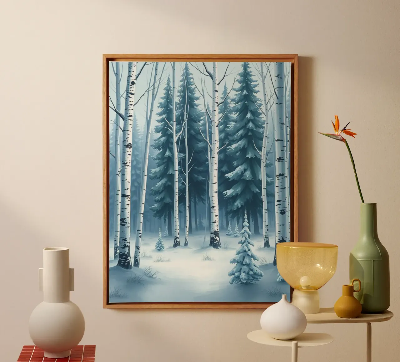 Serene Winter Wonderland: A Snowy Forest of Aspens and Everg canvas with Floater frame by Artistic-shop