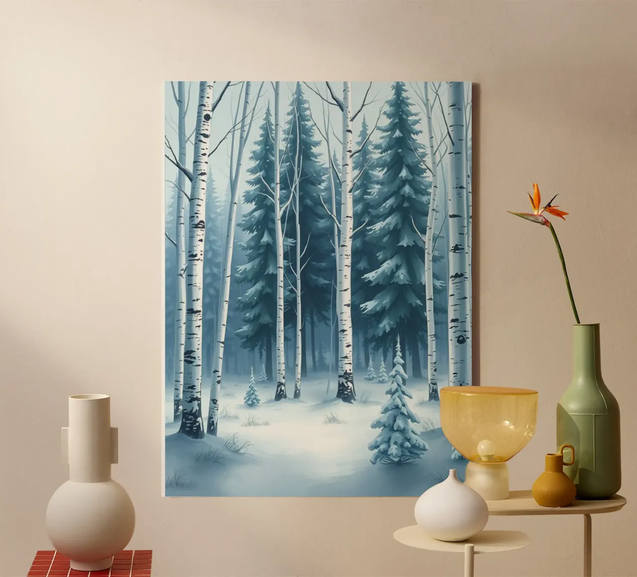 Serene Winter Wonderland: A Snowy Forest of Aspens and Everg canvas with Floater frame by Artistic-shop