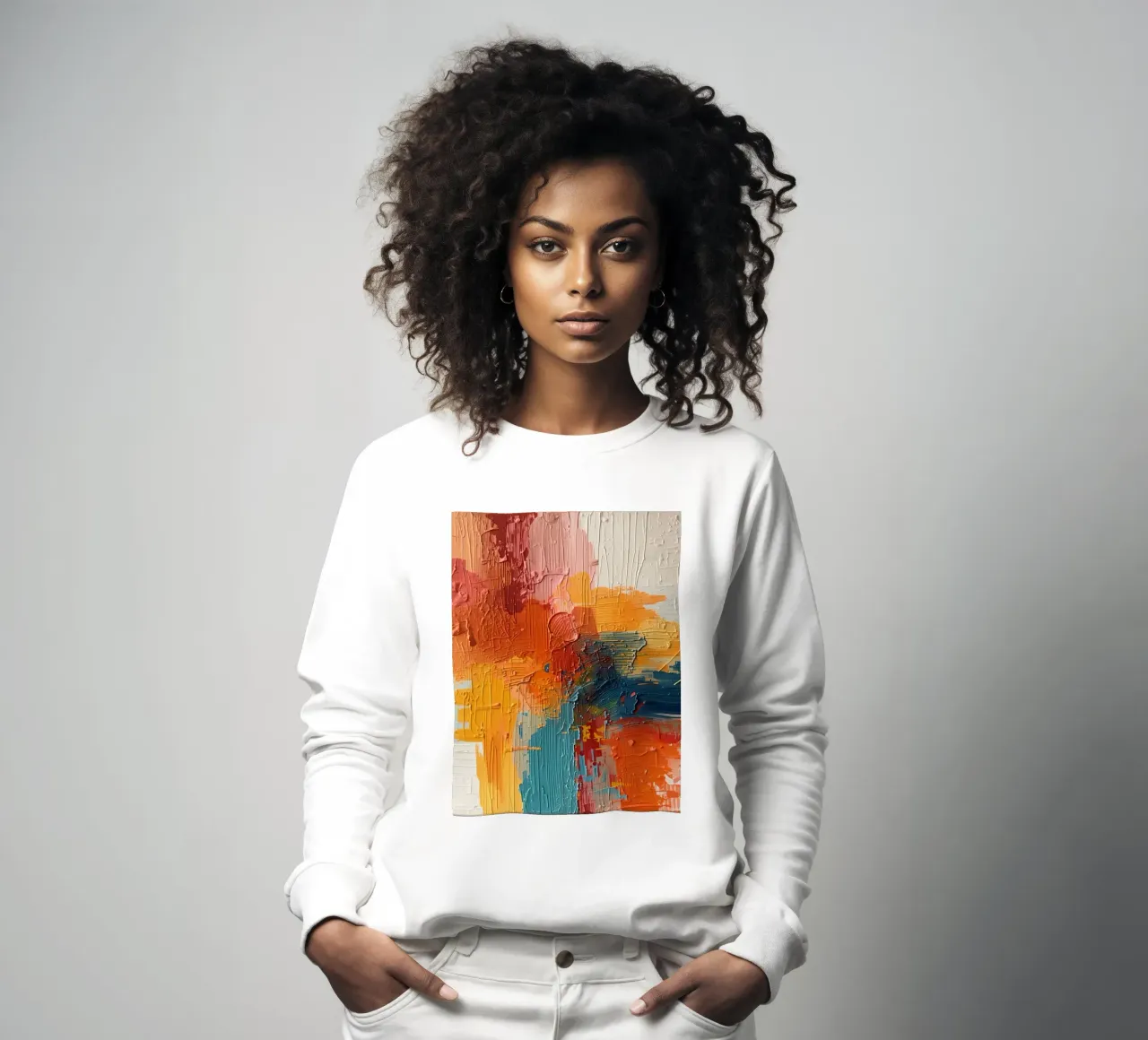 Pittura astratta con texture arancione, giallo, rosa e blu. felpa da DesignDoodle