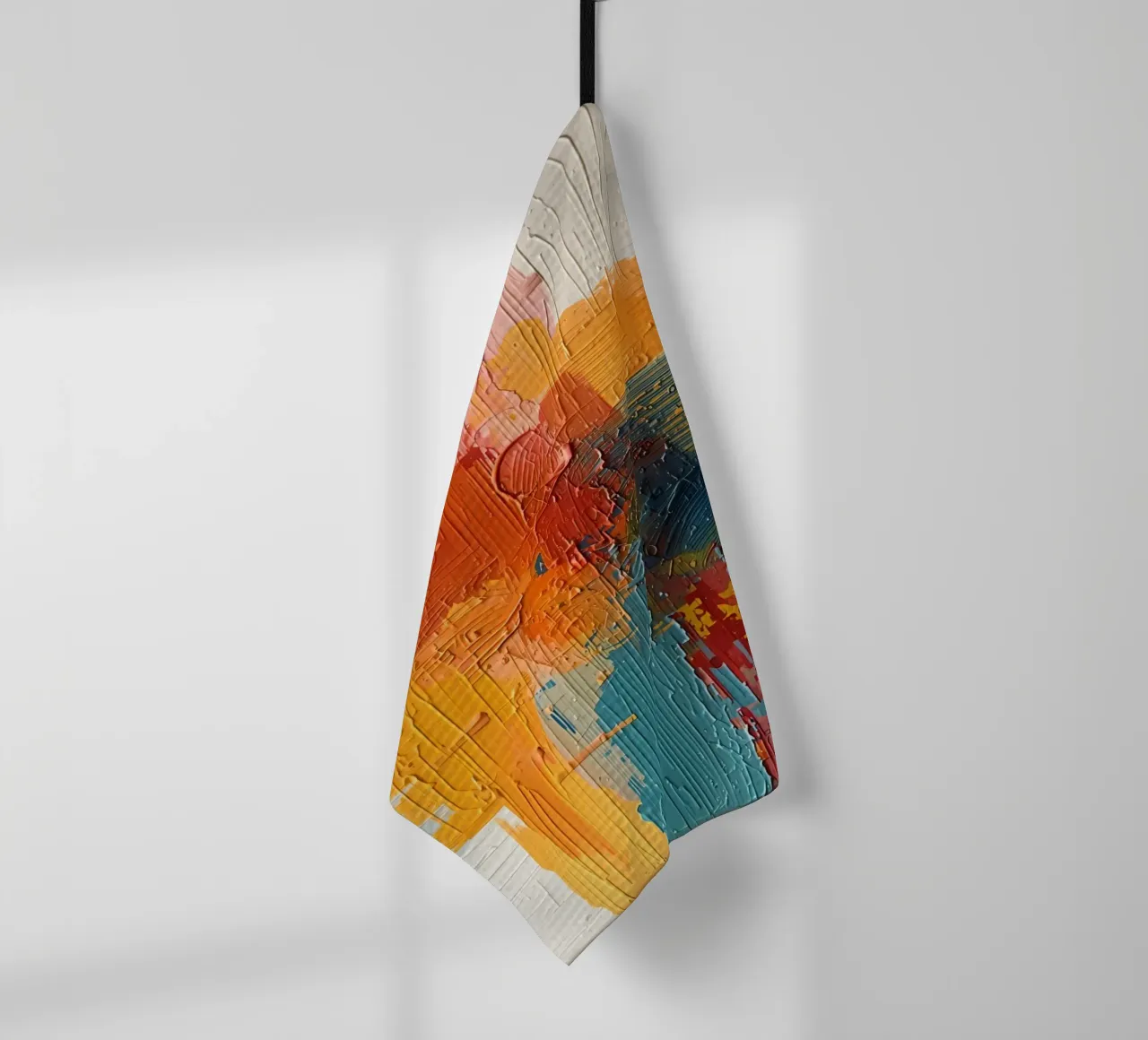 Peinture abstraite texturée avec orange, jaune, rose et bleu torchon de DesignDoodle
