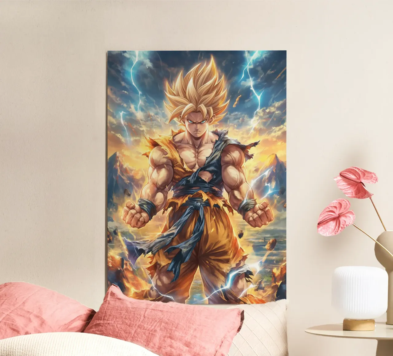 Super Saiyan Son Goku Dragon Ball DBZ poster con telaio in alluminio da Fleur de Lys