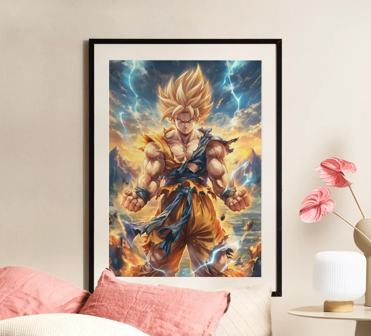 Super Saiyan Son Goku Dragon Ball DBZ poster con telaio in alluminio da Fleur de Lys
