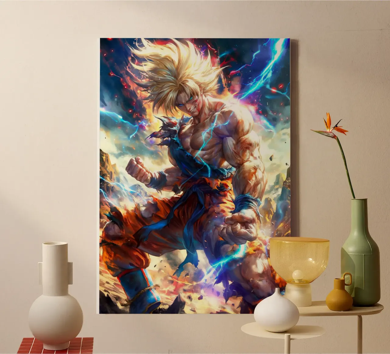 Super Saiyan Son Goku Dragon Ball DBZ canvas met Baklijst van Fleur de Lys