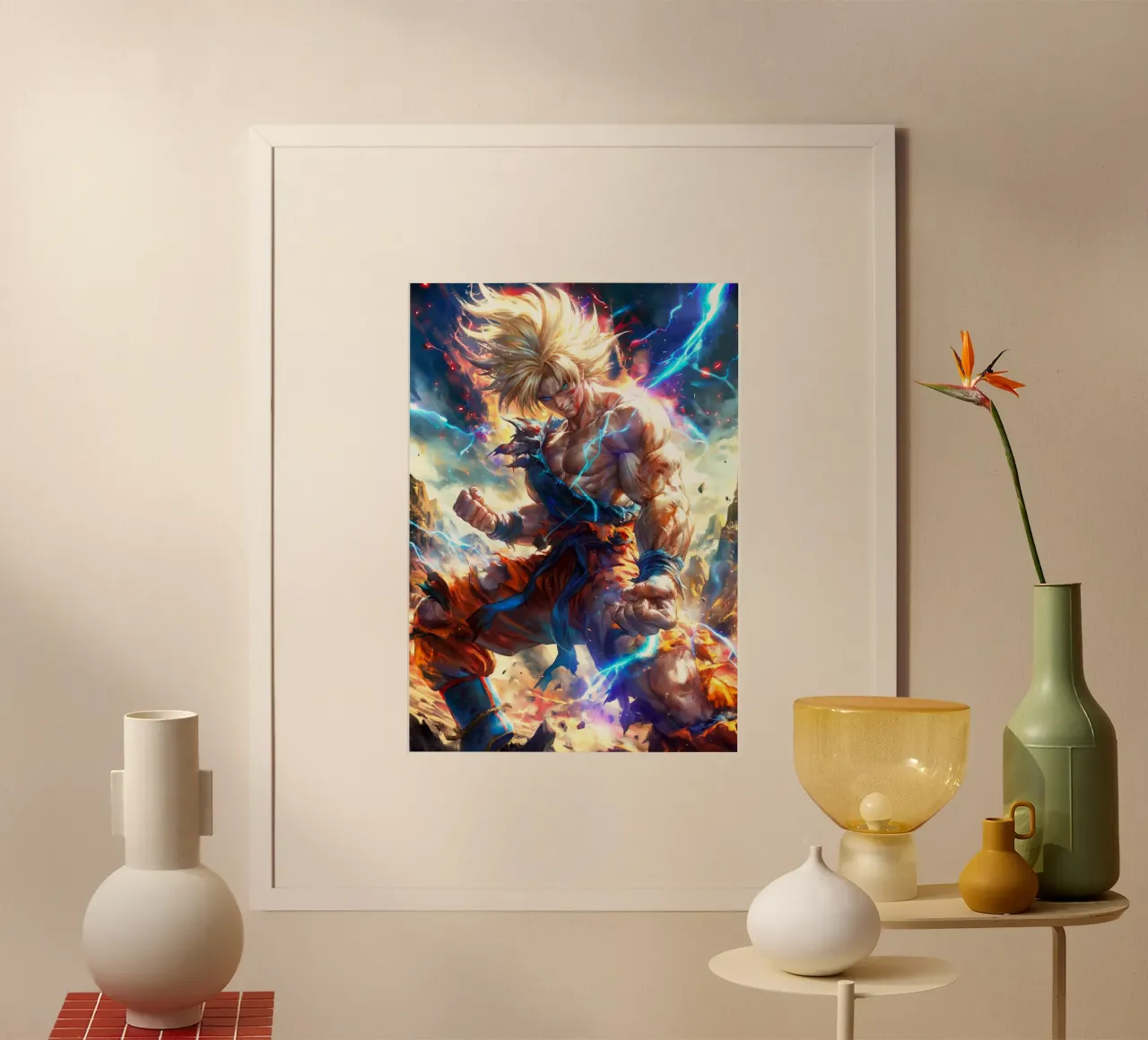 Super Saiyan Son Goku Dragon Ball DBZ poster con telaio in alluminio da Fleur de Lys