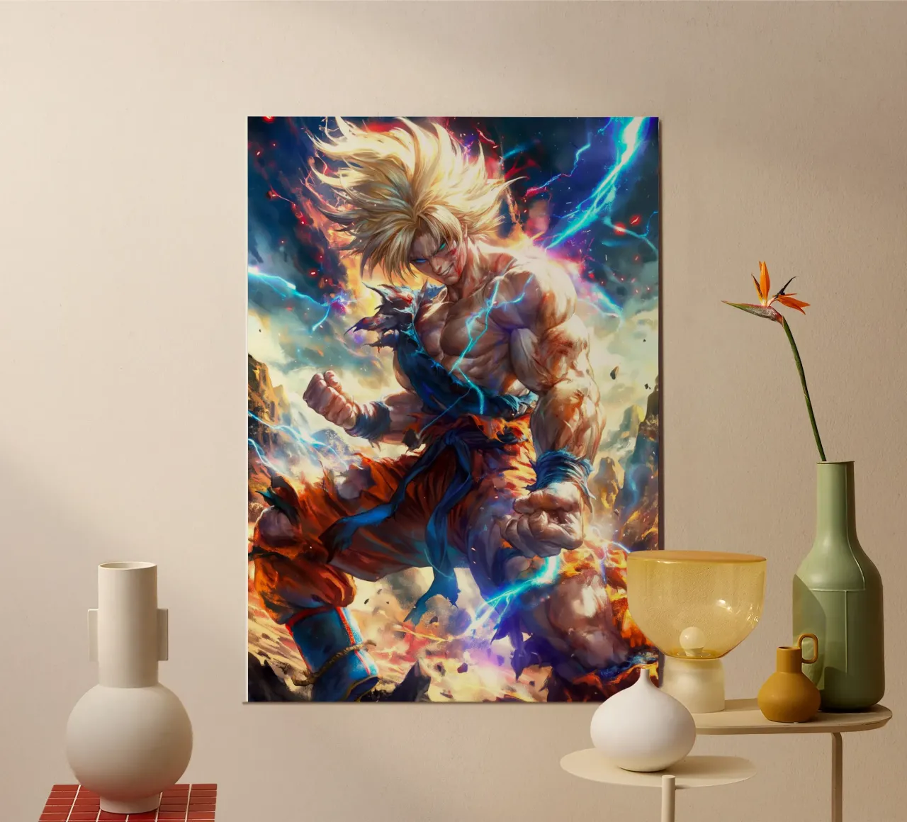 Super Saiyan Son Goku Dragon Ball DBZ poster con telaio in alluminio da Fleur de Lys