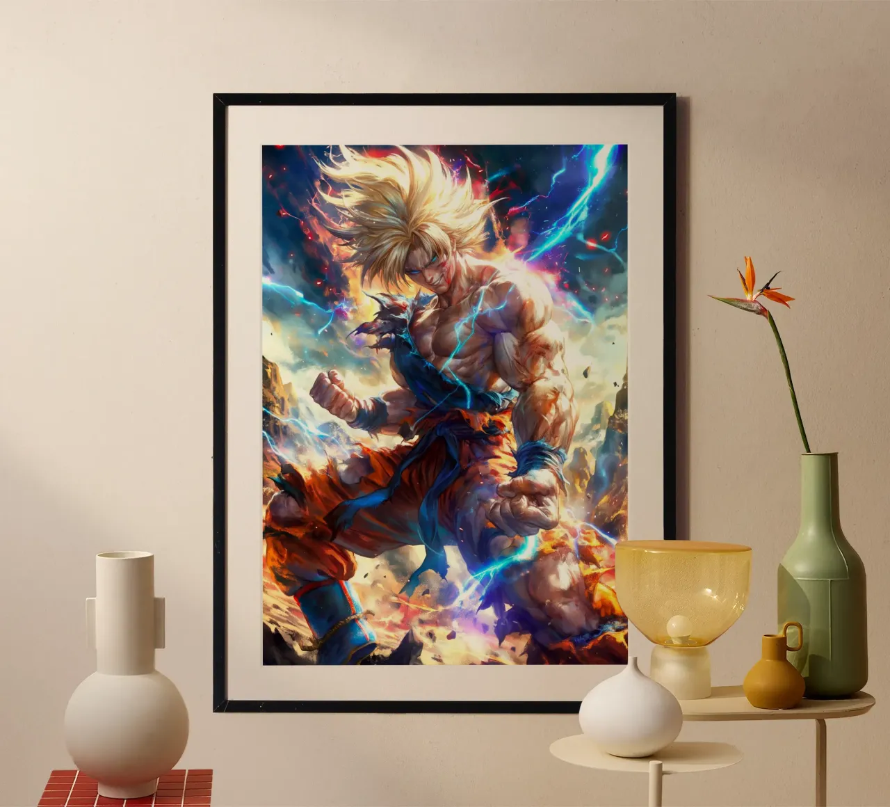 Super Saiyan Son Goku Dragon Ball DBZ poster con telaio in alluminio da Fleur de Lys