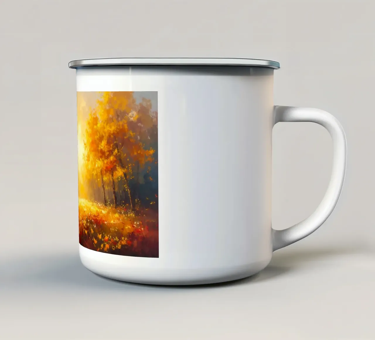 Un idillio autunnale meravigliosamente caldo tazza in smalto da Natur Wandbild — Orte für die Seele