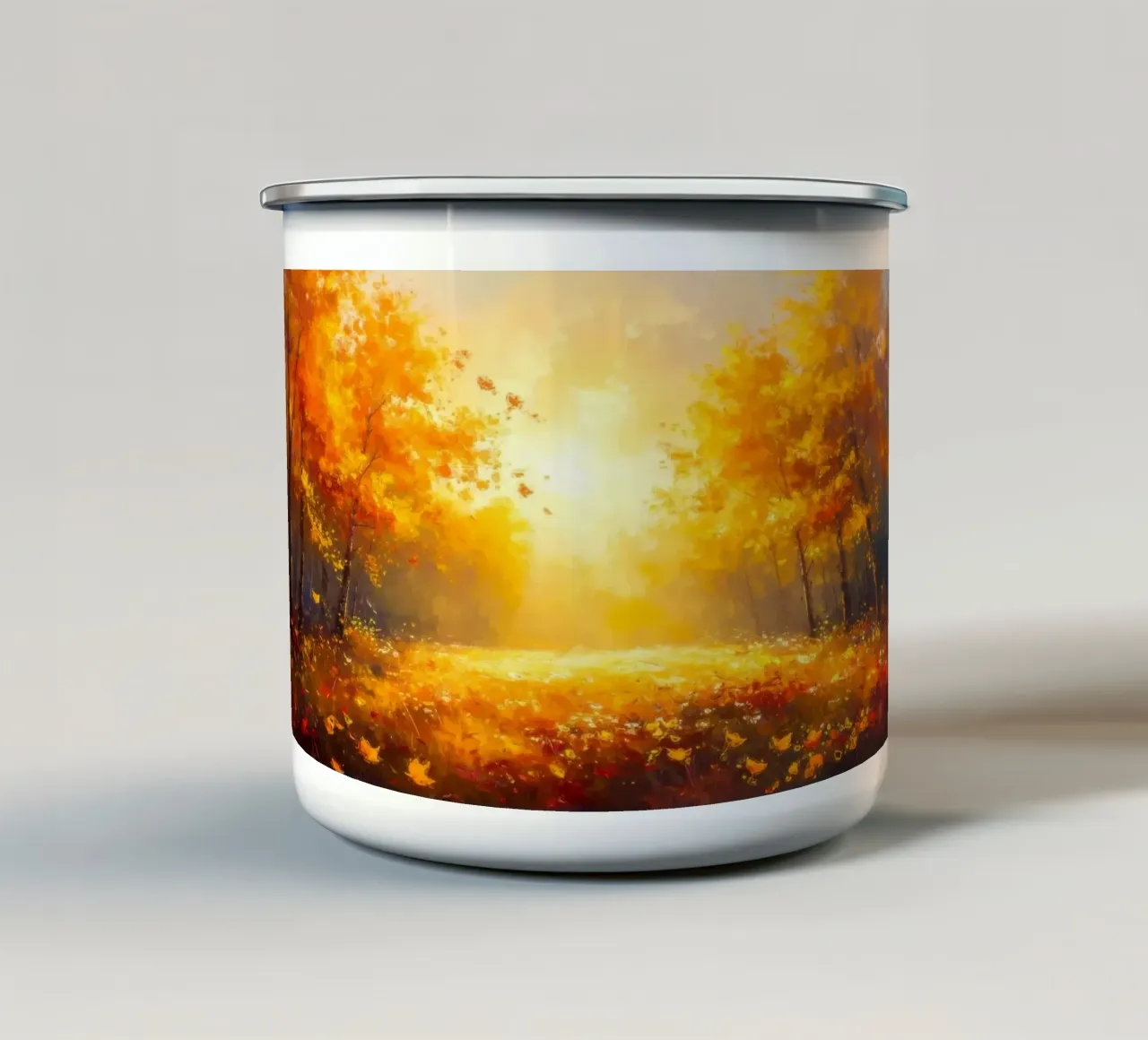 Un idillio autunnale meravigliosamente caldo tazza in smalto da Natur Wandbild — Orte für die Seele