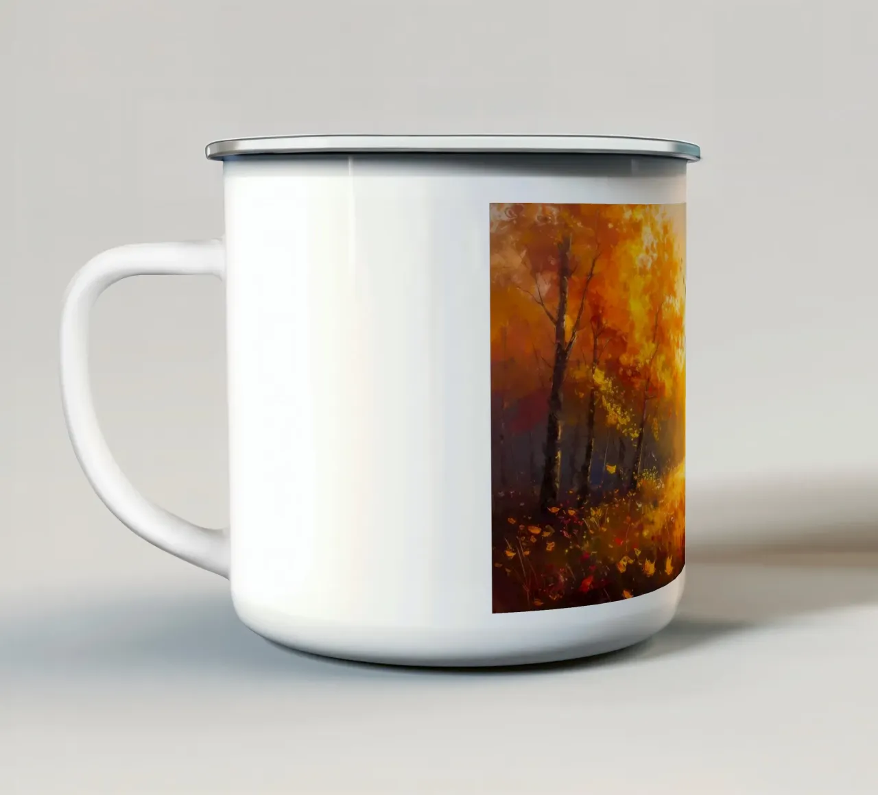 Un idillio autunnale meravigliosamente caldo tazza in smalto da Natur Wandbild — Orte für die Seele
