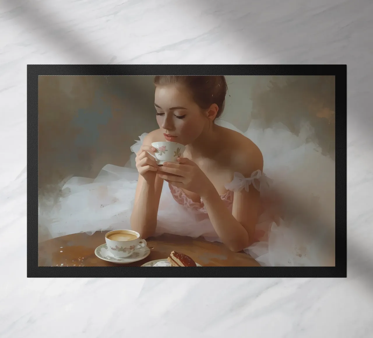 Ballerina con caffè e pasticcini al tavolo zerbino da DesignDoodle