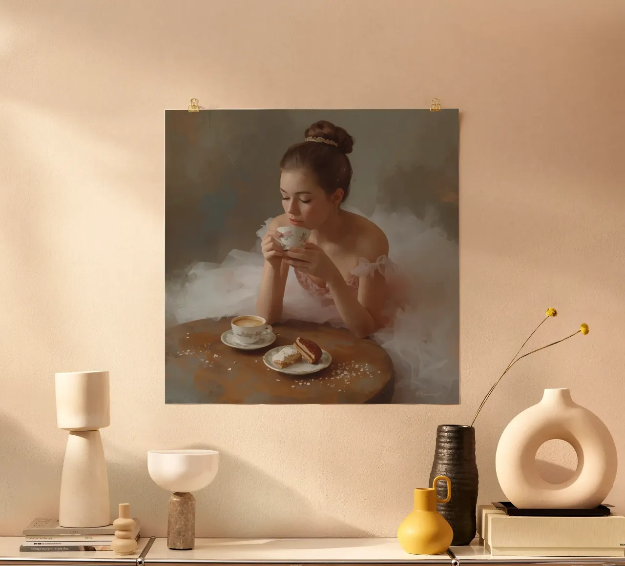 Ballerina con caffè e pasticcini al tavolo poster da DesignDoodle