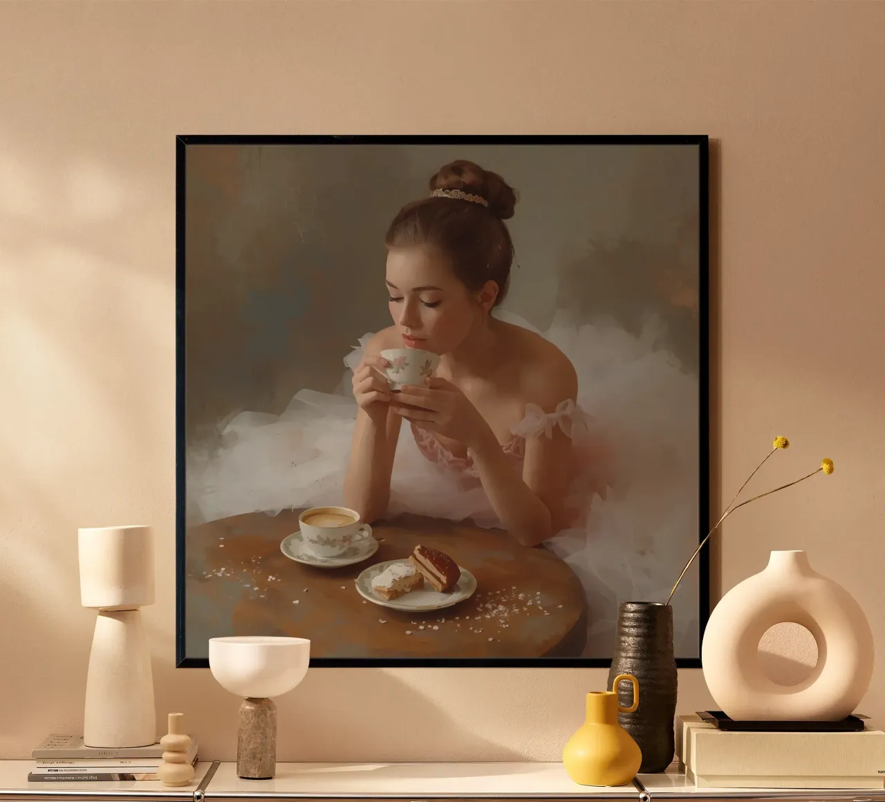 Ballerina con caffè e pasticcini al tavolo poster da DesignDoodle