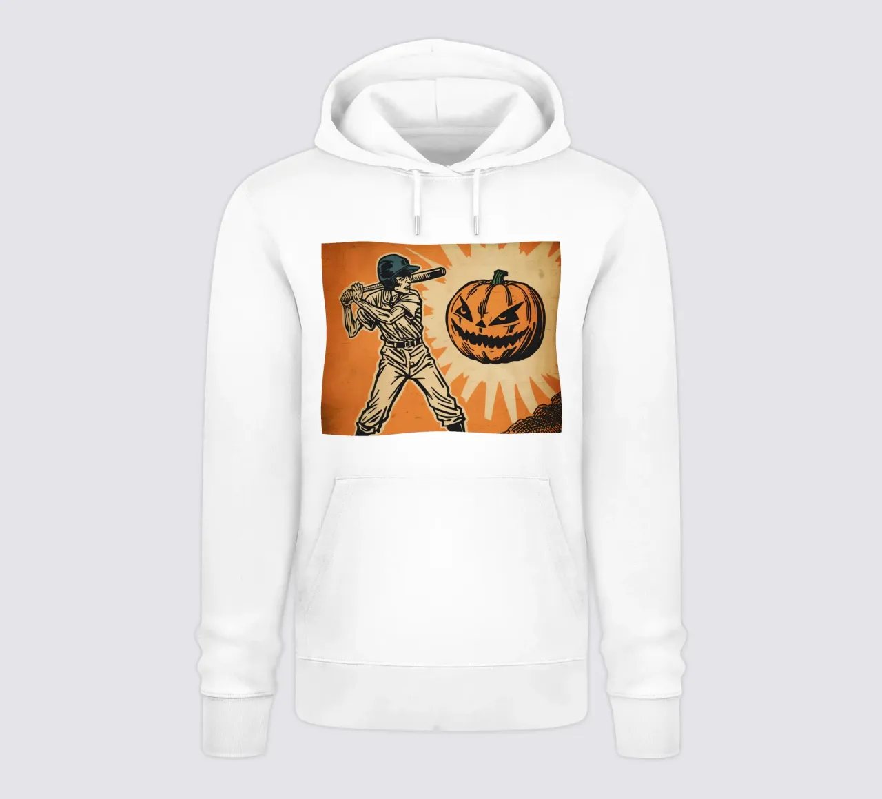 Giocatore di baseball con mazza e zucca intagliata felpa con cappuccio da DesignDoodle
