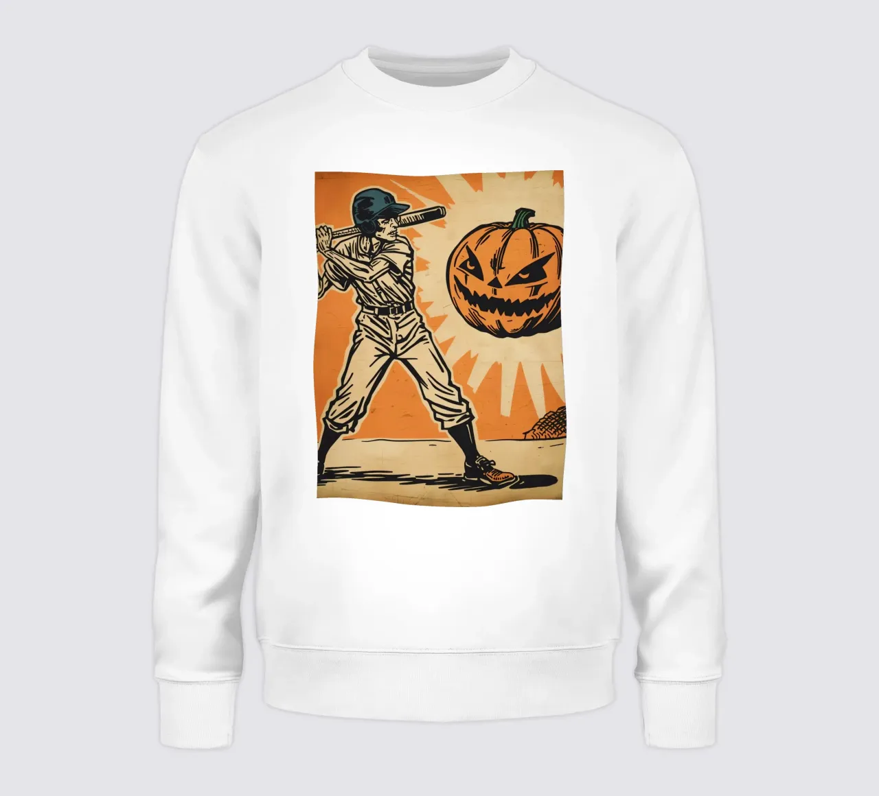 Giocatore di baseball con mazza e zucca intagliata felpa da DesignDoodle