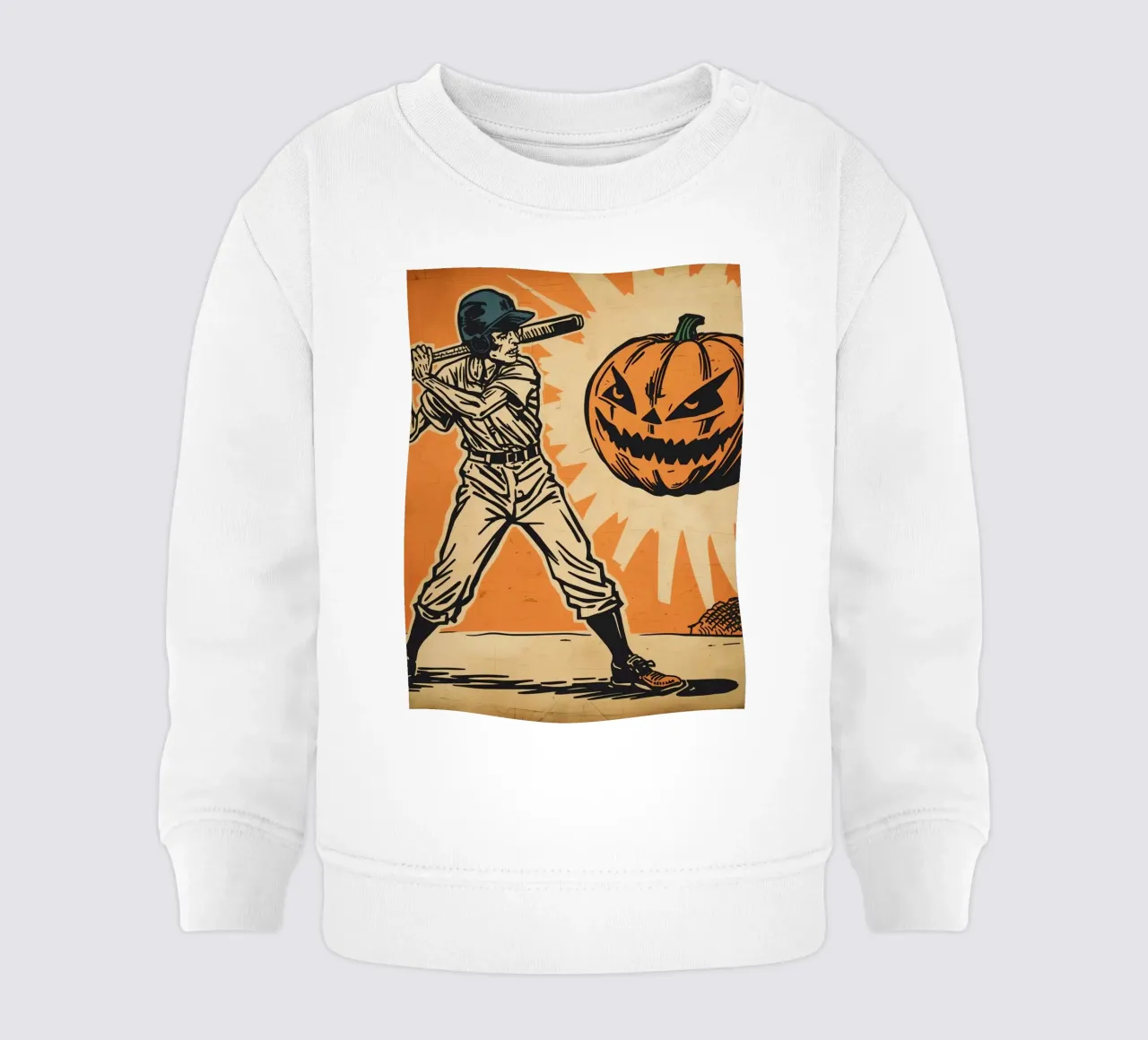 Giocatore di baseball con mazza e zucca intagliata felpa neonato da DesignDoodle