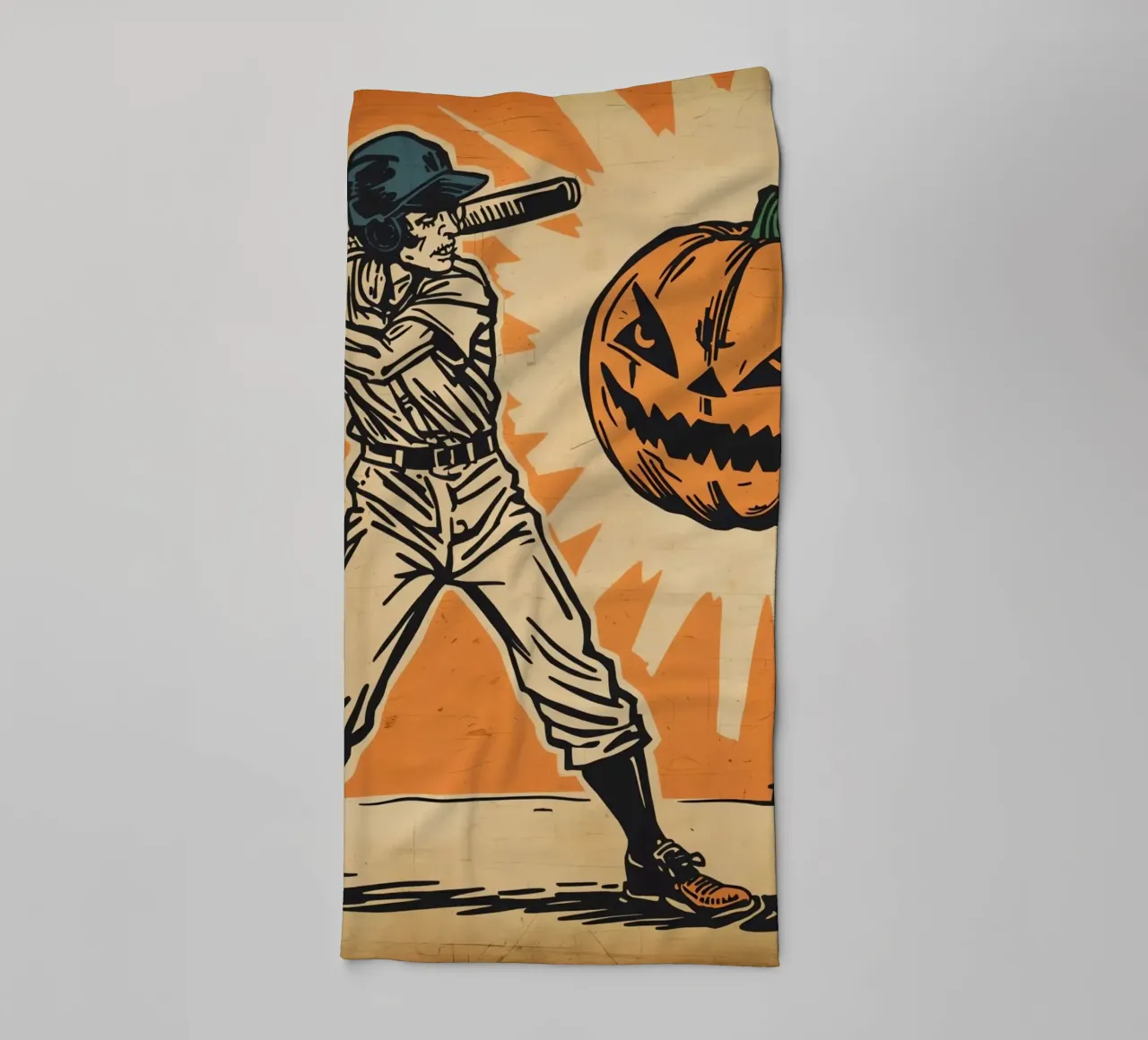 Giocatore di baseball con mazza e zucca intagliata asciugamano da bagno da DesignDoodle