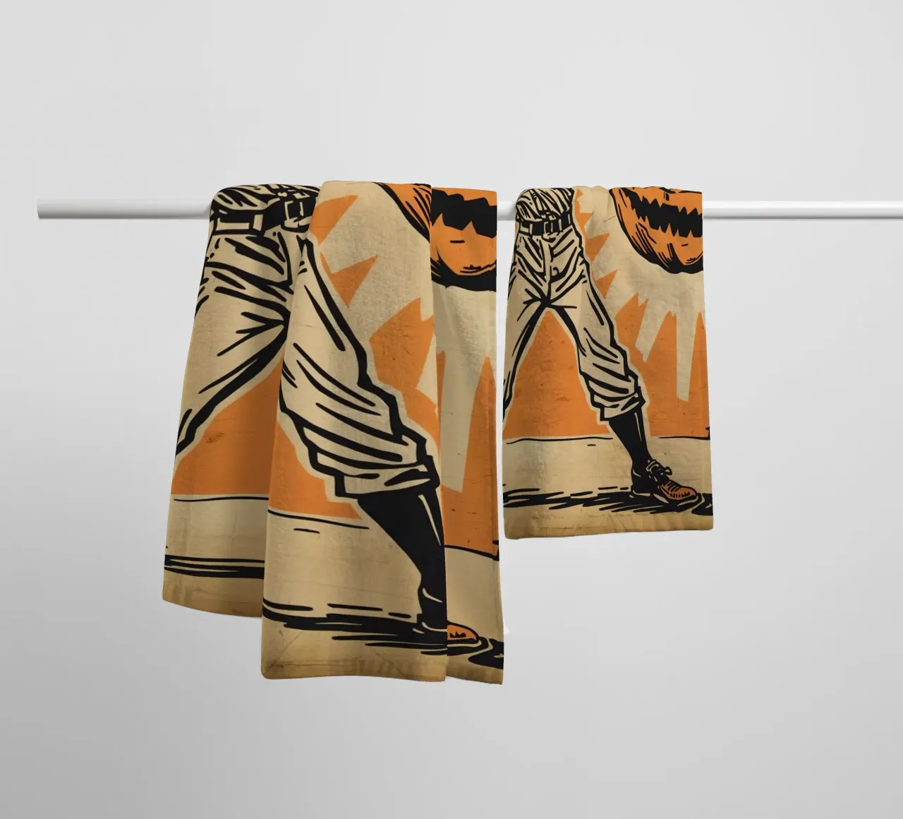 Giocatore di baseball con mazza e zucca intagliata asciugamano da bagno da DesignDoodle