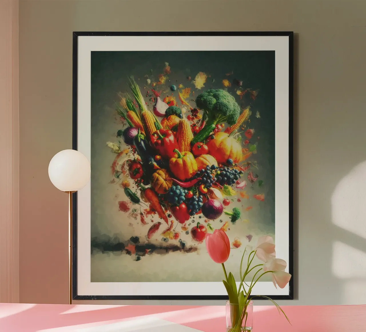 Frutta e verdura galleggianti per il Ringraziamento poster con telaio in alluminio da Natur Wandbild — Orte für die Seele