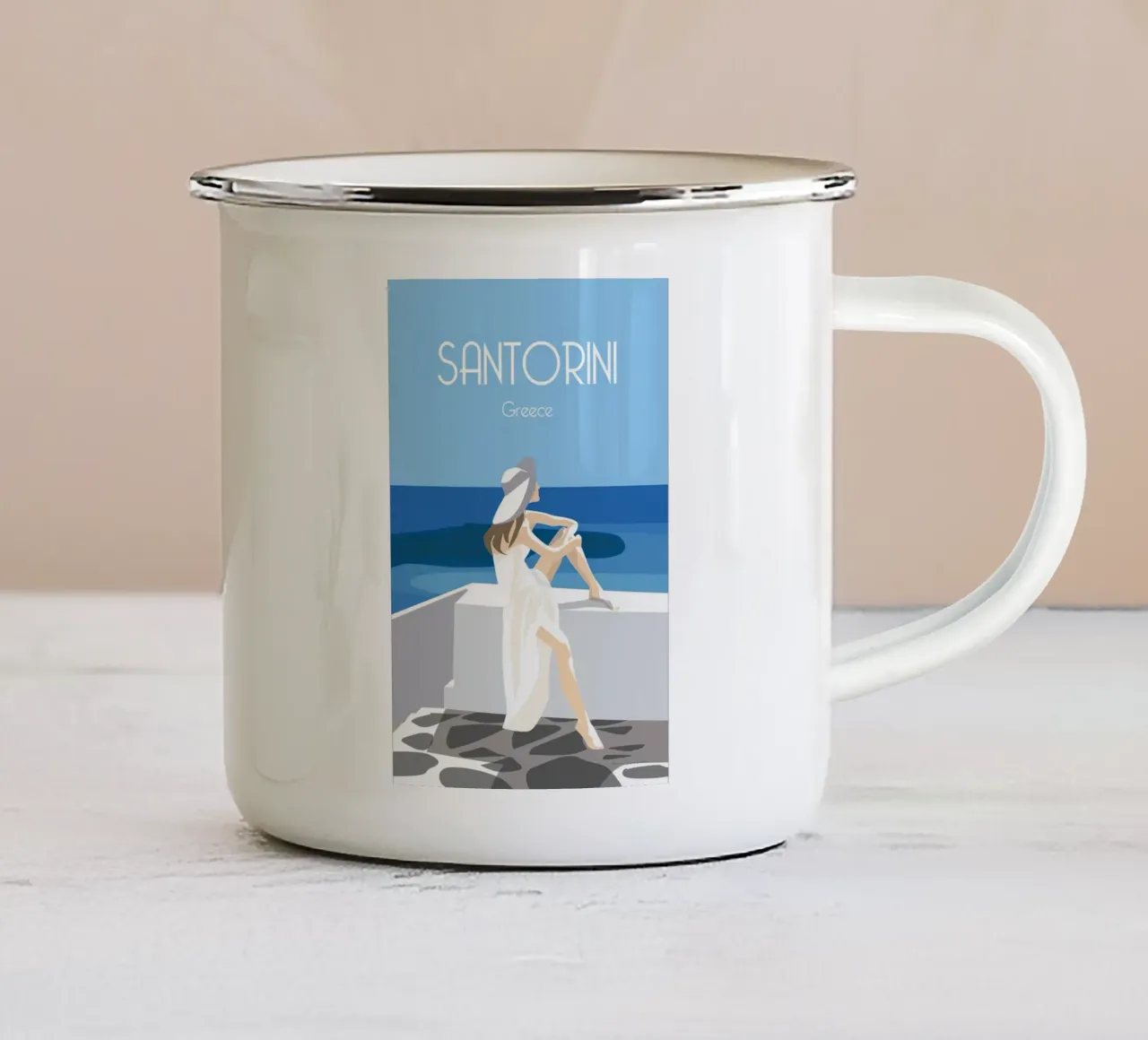 Santorini Greece tazza in smalto da Wendy Wharton