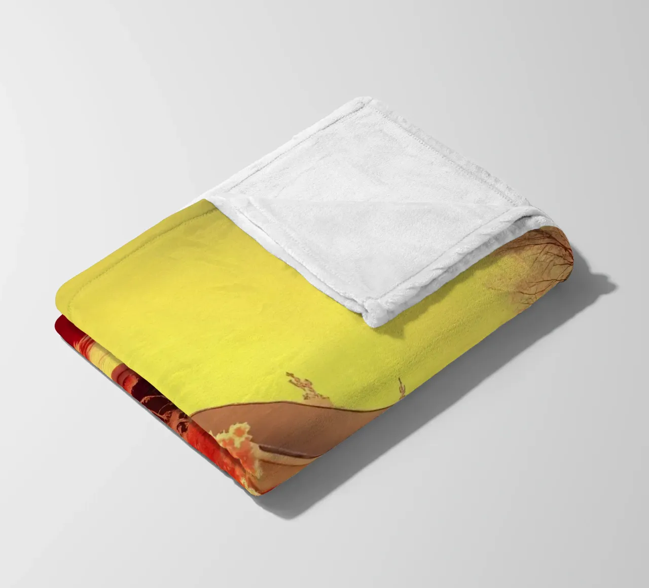 Building Facade with Trees in Red and Yellow Light fleece blanket by DesignDoodle