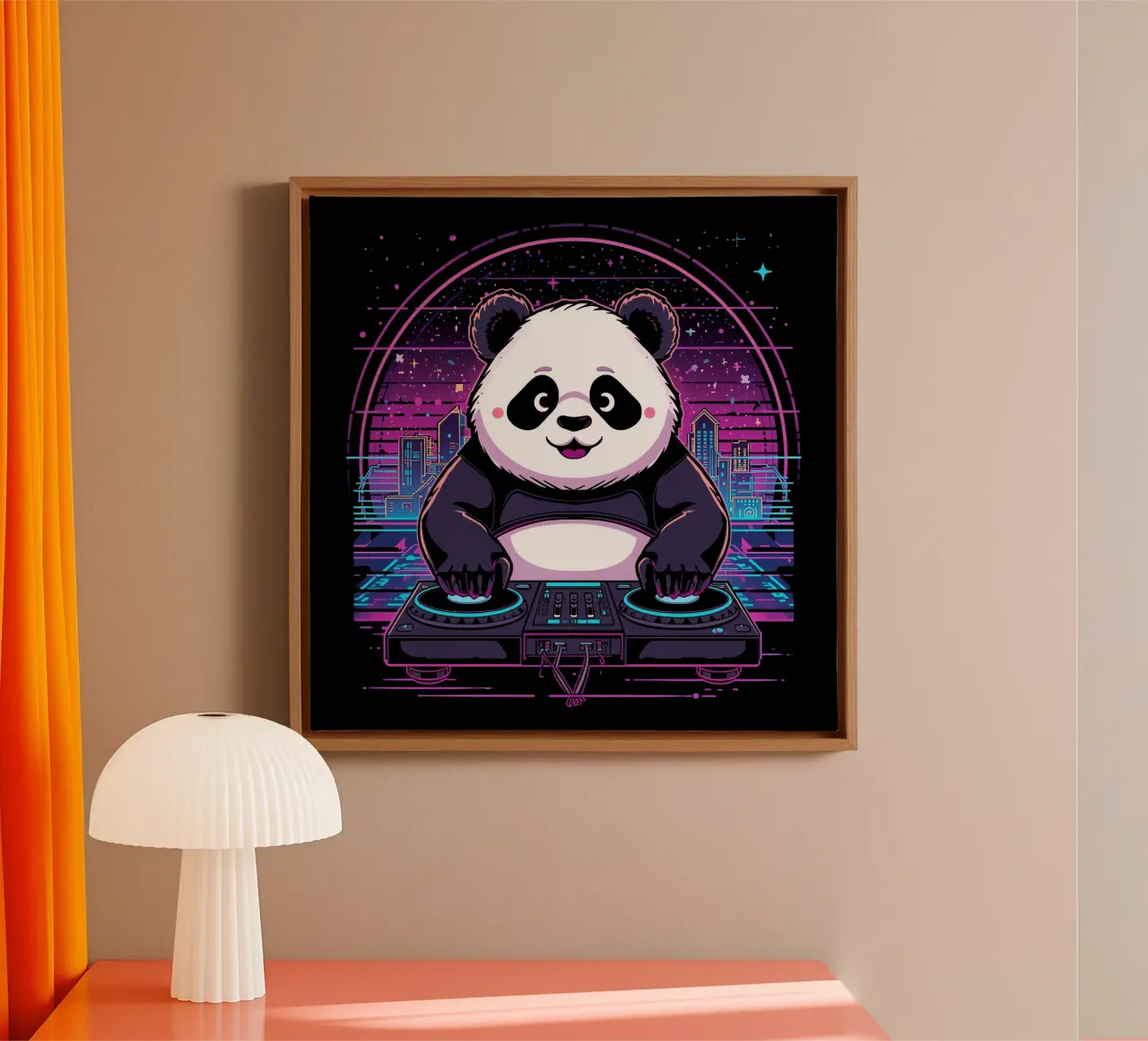 DJ Panda tela con Cornice a cassetta da DesignDoodle