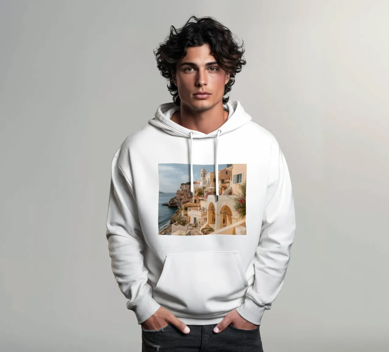 Edifici sulla scogliera con architettura affacciata sull'oceano felpa con cappuccio da DesignDoodle