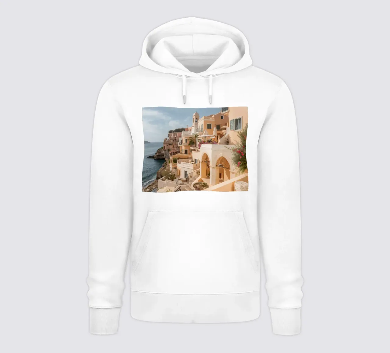 Edifici sulla scogliera con architettura affacciata sull'oceano felpa con cappuccio da DesignDoodle