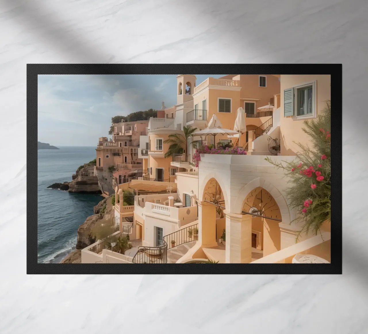 Edifici sulla scogliera con architettura affacciata sull'oceano zerbino da DesignDoodle